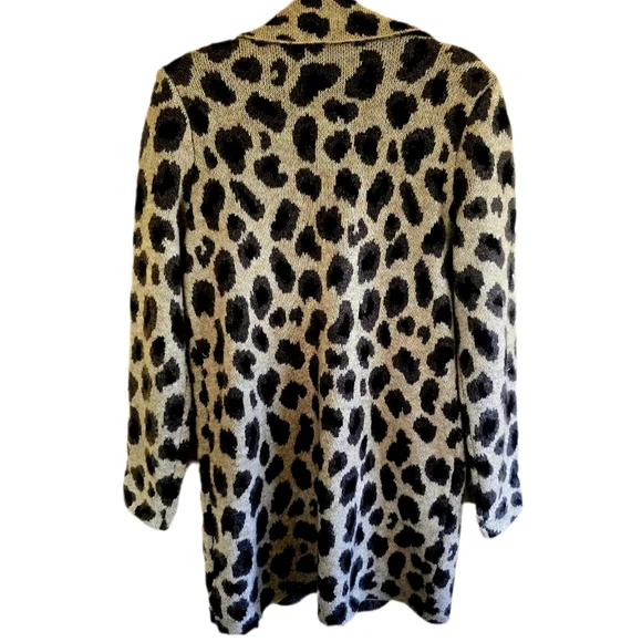 Eye Catching RACHEL ZOE Leopard Comfort Cardigan Sweater Lagenlook Boho Jacket - Picture 3 of 5